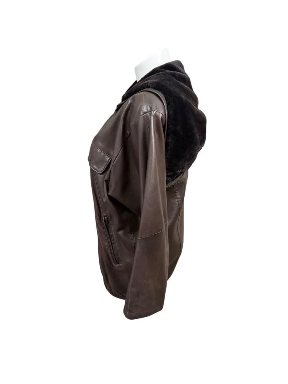 Vintage Positano Pelle Brown Leather Hooded Jacket Women's XL‎ USA Made